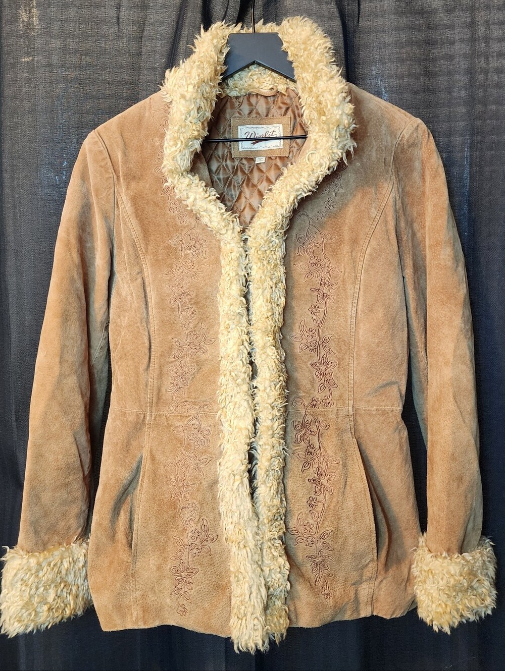 Vintage Winlit "Penny Lane" Tan & Cream Genuine Leather Jacket w/ Fur Trim